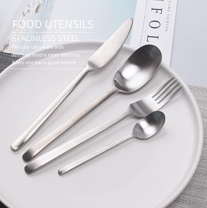 Matte Silverware Set for 16 Stainless Steel Flatware Set Light Luxury Vintage Style 64 Piece Cutlery Tableware Utensils Set Include Knives Forks and Spoons for Home Kitchen Restaurant Christmas