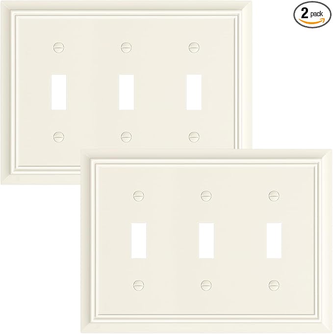 2-Pack Triple Toggle Light Switch Cover Plate, Durable Natural Bamboo Fiber Decorative Switch Plate Covers, Light Almond 3 Gang Wall Plate, Corrosion Resistant