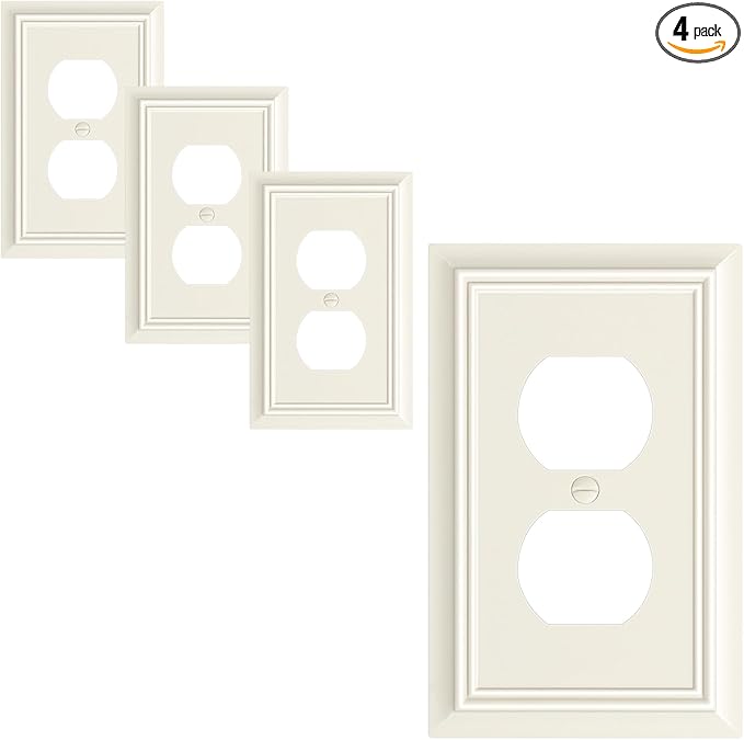 4-Pack Duplex Outlet Cover Plate, Decorative Light Almond Switch Plates and Outlet Covers, Natural Bamboo Fiber Wall Plates for Electrical Outlets, 1 Gang Receptacle Cover, Corrosion Resistant
