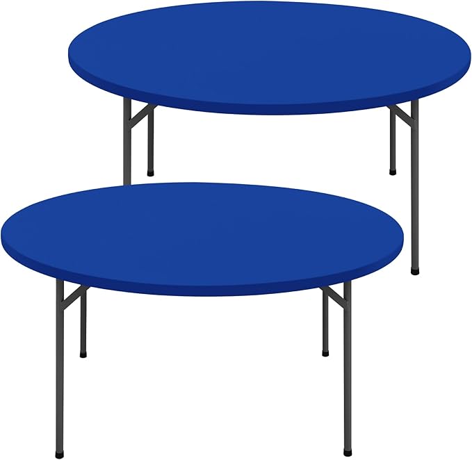 Round Spandex Tablecloth 2 Pack, Elastic Fitted Waterproof Tablecloths for 45"-56" Tables, Stretch Washable Picnic Table Cover for Camping, Dining, Indoor and Outdoor, Blue