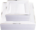 Liacere 100PCS White and Silver Square Plastic Plates - 50PCS Heavy Duty 9.5inch White Dinner Plate and 50PCS 6inch Dessert Plates-Silver Disposable Plate for Party＆Wedding＆New Year&Chrismas