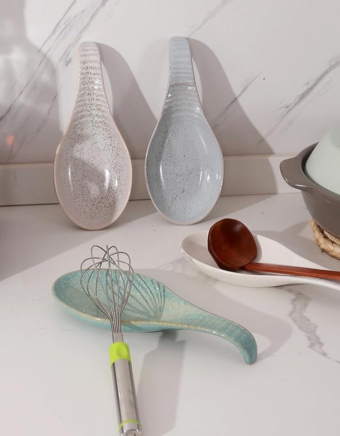 Spoon Rest for Stove Top, Ceramic Spoon Holder Large 9 Inches, Spault Rest for Kitchen Counter Coffee Spoon Holder Cooking Utensil Rest, Farmhouse Kitchen Décor, Christmas Gift, Green