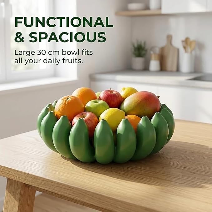 Banana fruit bowl holder 12 inch Large Basket fruit storage - Centerpiece for Kitchen,Dining Table & Entryway - Home Decor - functional fruit storage - Unique gifts ideas. (Green)