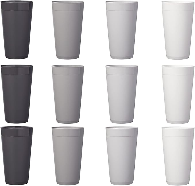 US Acrylic Newport 20 ounce Unbreakable Plastic Stackable Water Tumblers in Grey Stone | Set of 12 Drinking Cups | Reusable, BPA-free, Made in the USA, Top-rack Dishwasher and Microwave Safe | Unbreakable, Stackable, Drinking Cups, Reusable, BPA-free, ...