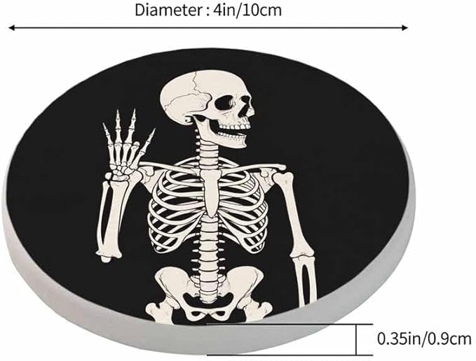 Human Skeleton Posing Drink Coaster for Tabletop Protection Happy Skeleton Rock Skull Non-Slip Cups Place Mats Home Decor Diatomite Material for Men Women