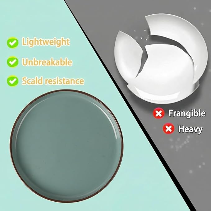 Melamine Dinnerware Sets 12 Piece Unbreakable Plates & Bowls Sets Lightweight Shatterproof Durable Dishware for Camping Picnic Party (Dusty Teal)
