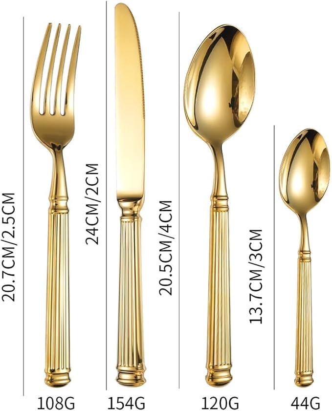 Gold Silverware Set for 6 Flatware Set 24 Pieces Luxury Tableware Set Roman Column Handle Knives and Forks spoons 18/10 Stainless Steel Cutlery Utensil Sets for Home Restaurant Dishwasher Safe