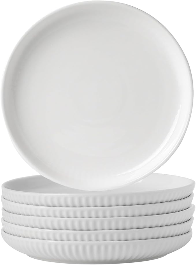 HASENSE Dinner Plate, 10 Inch White Ceramic Plates Set of 6, Dish Set for Steak, Pasta, Pizza, Appetizer, Round Dinnerware Dish for Kitchen, Serving Plate Microwave, Oven and Dishwasher Safe