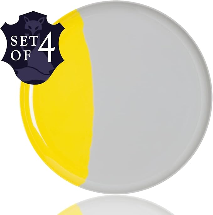 Thomas Fuchs Creative Melamine Side Plates, Set of 4, Gray/Lemon, Injection Molded, Durable, Dishwasher Safe, Chip and Break-Resistant, Kid-Friendly, Indoor/Outdoor Use