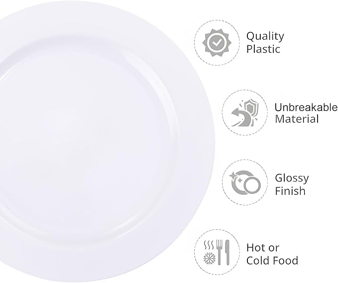 I00000 50 Pcs White Plastic Dessert Plates, 7.5 inch Disposable Salad Plates, Premium Appetizer Plates for Party, White Plastic Plates for Wedding