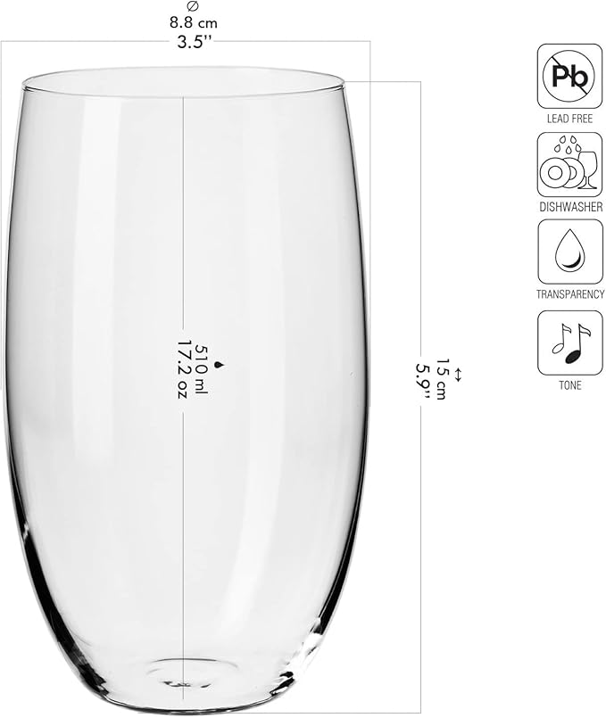 Krosno Water Juice Drinking Glasses, Set of 6 Pieces, 17.2 oz, Blended Collection, Everyday Drinking Glasses, Multipurpose, Dishwasher Safe, Made in Europe