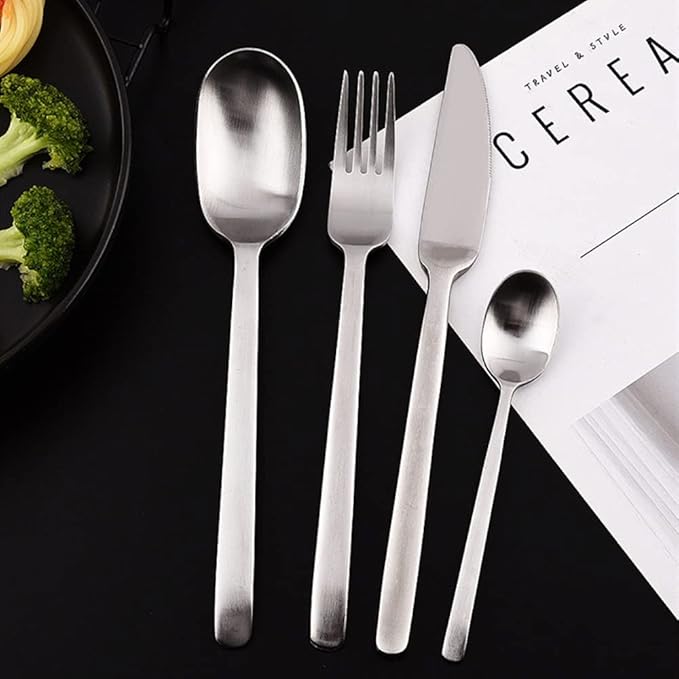 Matte Silverware Set for 16 Stainless Steel Flatware Set Light Luxury Vintage Style 64 Piece Cutlery Tableware Utensils Set Include Knives Forks and Spoons for Home Kitchen Restaurant Christmas