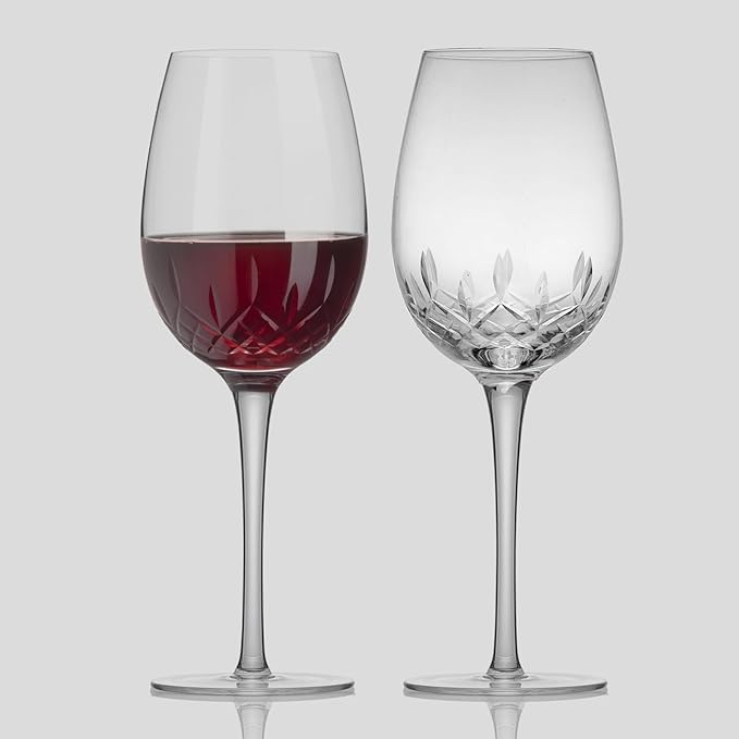 SHOSHIN Premium 22oz Handcrafted Wine Glasses - Lead-Free Crystal Goblets with Intricate Hand-Cut Designs, Extra Large Red Wine Stemware for Elegant Dining & Gift Giving