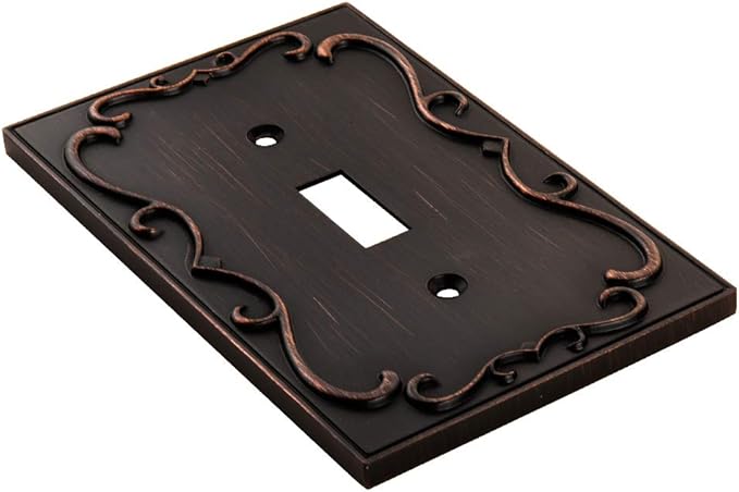 French Cabriole Decorative Wall Plate Switch Plate Outlet Cover (Single Toggle, 3 Pack, Aged Bronze)