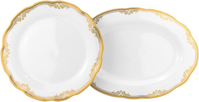 Euro Porcelain 57 piece Banquet Dinnerware Set with Scalloped Edges - Luxury Tableware Dining Service for 8
