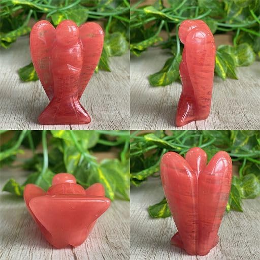 YATOJUZI 2" Cherry Quartz Angel Decor Crystals Polished Natural Stone Sculpture Statue Home Room Office Desk Decoration Guardian Hand Carved Cute Figurines Energy Reiki Gifts for Women Men