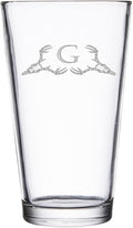 Hat Shark Deer Skull Letter Monogram Pint Beer Glass, 16 oz, Clear, A-Z Initials (1, Letter G)