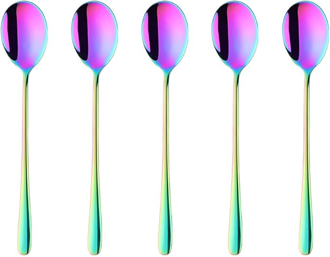 Buyer Star 5-pieces Rainbow Dinner Table Spoons 8-Inch Stainless Steel Metal Korean Soup Spoons