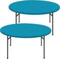 Round Spandex Tablecloth 2 Pack, Elastic Fitted Waterproof Tablecloths for 36"-44" Tables, Stretch Washable Picnic Table Cover for Camping, Dining, Indoor and Outdoor, Turquoise