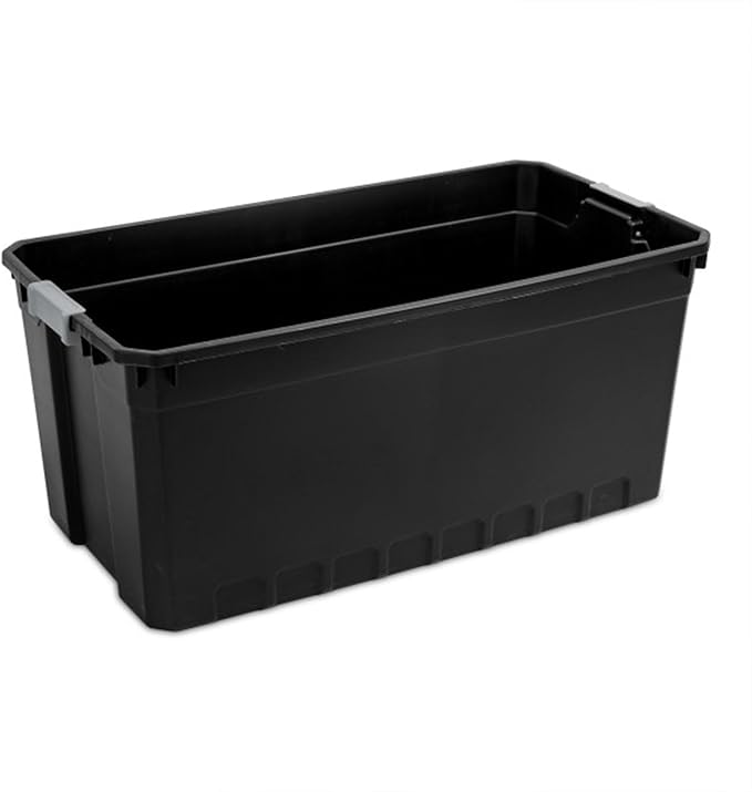 Sterilite 9-Pack Plastic Storage Bins with Lids, Stackable Containers, 50 Gallon, Black