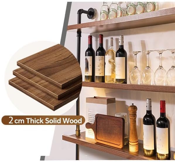 39.7in Large Wine Rack with LED Light Solid Wood Wall Mounted Wine Rack, 3-Tiers Liquor Bottles Floating Shelves Display Storage Organizer for Home Bar & Dining Room (100cm/39.7in)