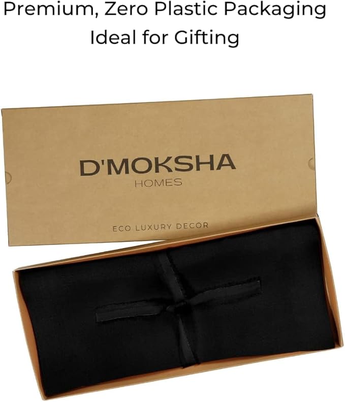 D'Moksha Homes Linen Black Table Runner 120 Inches Long - 100% Pure Linen Dining Table Runner 14 x 120 Inch for Spring, Easter - Machine Washable
