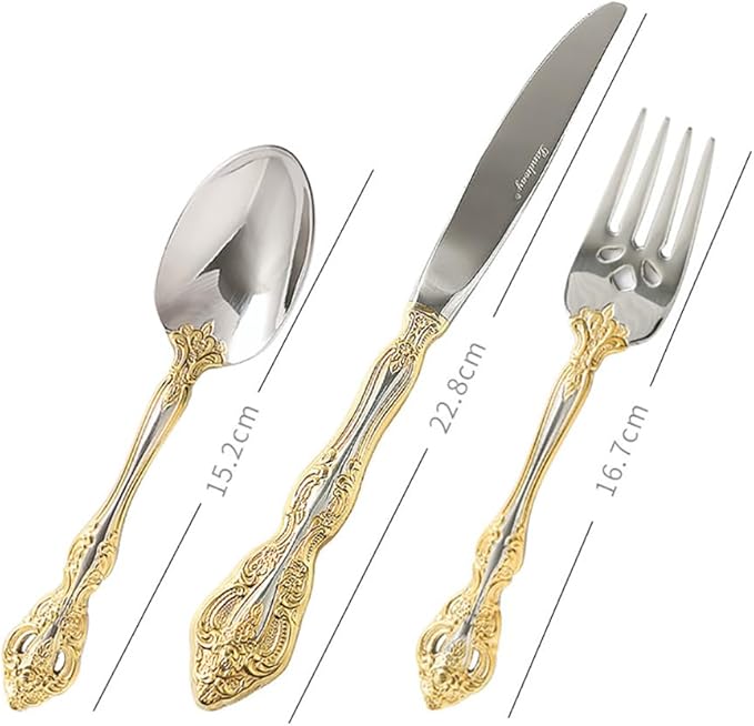 TWEE Silverware Set for 4, 20-piece Luxury Gold-plated Palace Style Stainless Steel Flatware Cutlery Serving Utensils Eating Tableware for Home Kitchen Hotel Restaurant Mirror Polished
