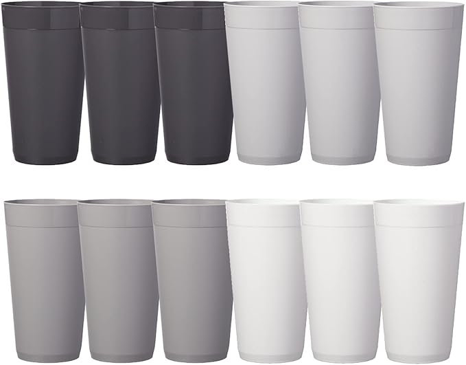 US Acrylic Newport 20 ounce Unbreakable Plastic Stackable Water Tumblers in Grey Stone | Set of 12 Drinking Cups | Reusable, BPA-free, Made in the USA, Top-rack Dishwasher and Microwave Safe | Unbreakable, Stackable, Drinking Cups, Reusable, BPA-free, ...