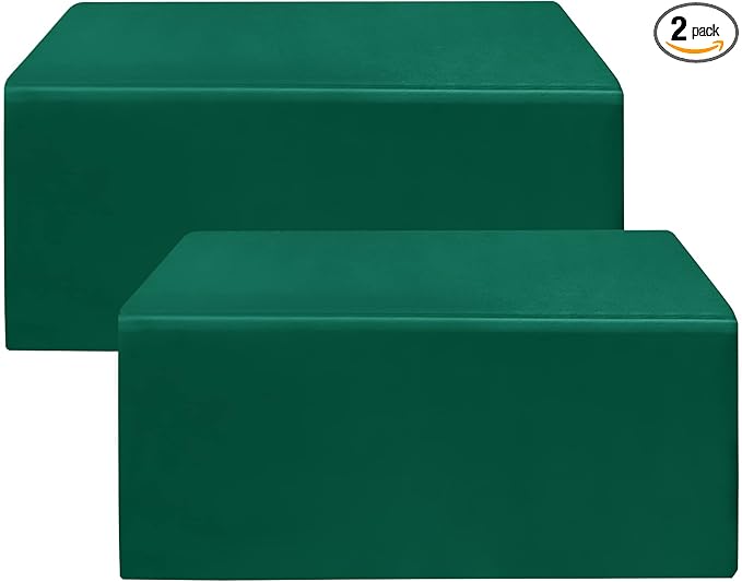 HolidayIdeas Fitted Green Table Covers - 96 x 30 Inch - 2 Pack Rectangle Tablecloths for 8 Foot Folding Tables, Polyester Fabric Table Cloth for Craft Show, Trade Show, Graduation Party