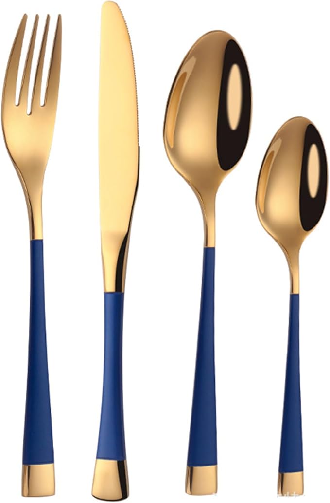 Blue-Gold Silverware ZILNEHZ Flatware Set for 10 Stainless Steel Cutlery Set Elegance Luxury Tableware Set Forks and Spoons Utensil Sets for Home Restaurant Dishwasher Safe