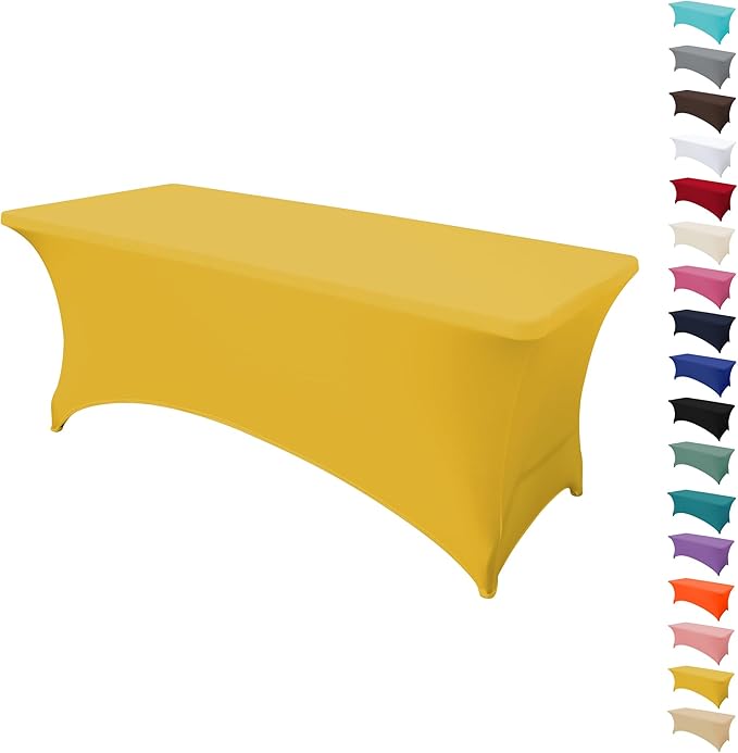 6FT Table Cloth for Rectangular Fitted Events Stretch Yellow Table Covers Washable Spandex Tablecloth Protector for Party, Wedding, Cocktail, Banquet, Festival