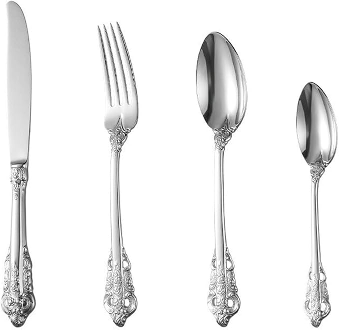 Silverware Set for 16 Durable 18/10 Stainless Steel Flatware Set Palace Style Modern Cutlery Utensils Set 64 Piece Include Knives Forks and Spoons Tableware Set for Home Kitchen Restaurant