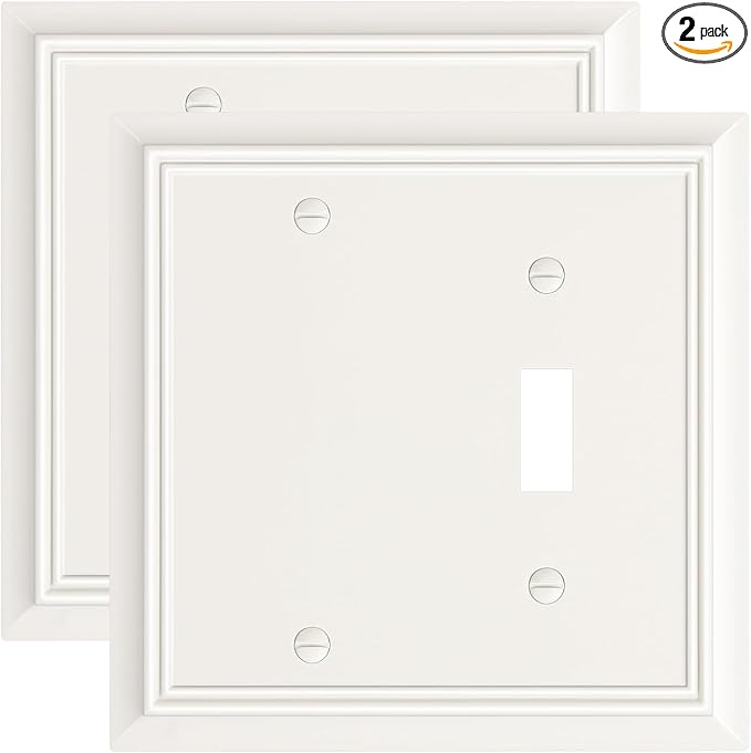 2-Pack Combo Blank/Toggle Light Switch Cover Plate, Light Almond Modern Decorative Electrical Outlet Covers, Bamboo Fiber Wall Switch Plates and Outlet Covers