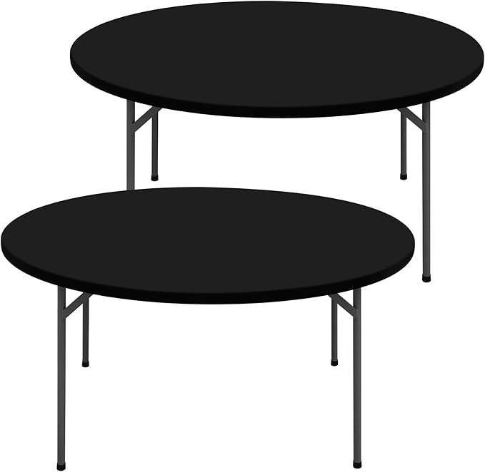 Round Spandex Tablecloth 2 Pack, Elastic Fitted Waterproof Tablecloths for 45"-56" Tables, Stretch Washable Picnic Table Cover for Camping, Dining, Indoor and Outdoor, Black