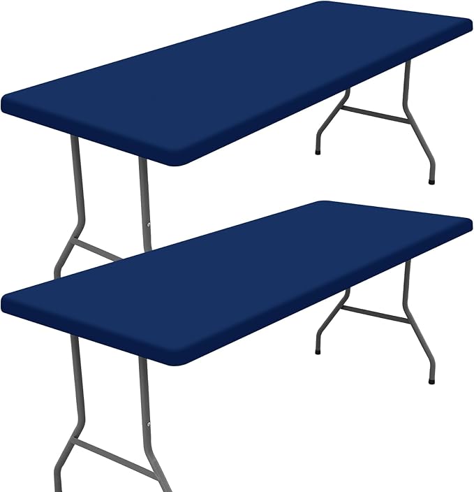 Spandex 6 Foot Rectangle Table Cloth 2 Pack, Elastic Fitted Tablecloths for Picnic, Stretch Washable Patio Table Cover for Outdoor, Camping, Banquet and Parties (Navy, 36"x72")
