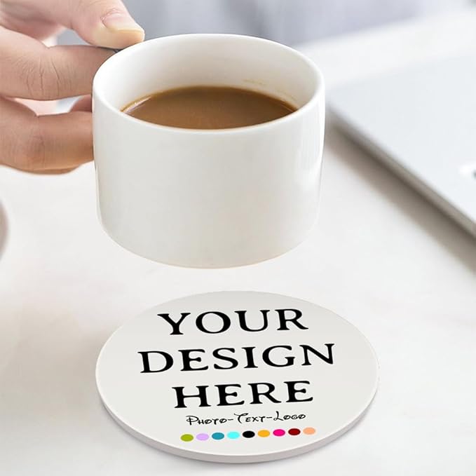 Set of 6 Custom Coaster Personalized Ceramic Coasters for Drink Add Your Text Image Logo Photo, Customized Decor Gift Coaster for Crafts, Wedding, Bar, Home, Office, Kitchen, Restaurant