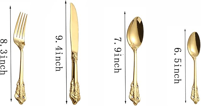Gold Silverware Set 18/10 Stainless Steel Flatware Sets Palace Style 56 Piece Delicate Cutlery Set for 14 Durable Home Kitchen Wedding Tableware Utensil Include Knifes Teaspoons Forks and Spoons