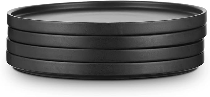 Stone Lain Stoneware Round Salad Plates Set, Black Matte, 1.05 pounds