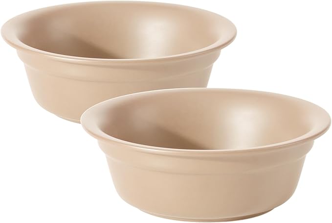 Ceramic 5.5inch Set of 2 Dog and Cat Bowls, 2pcs Basic 1 Cup Food or 9.5 oz Water Dishes for Puppy, Kitty, Wide Opening Rounded Edge (2 Bowls, Oat Beige)