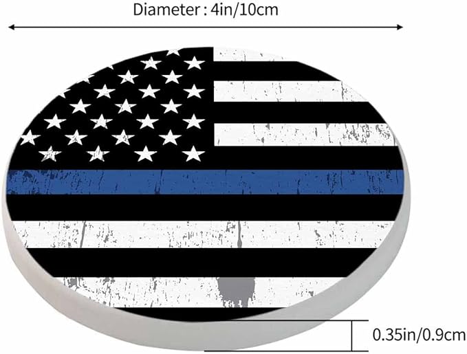 American Flag Table Coasters for Drinks Symbol of Support for Law Enforcement 100% Diatomite Home and Dining Room Bar Decor 4 X 4 X 0.35 Inch for Men Women