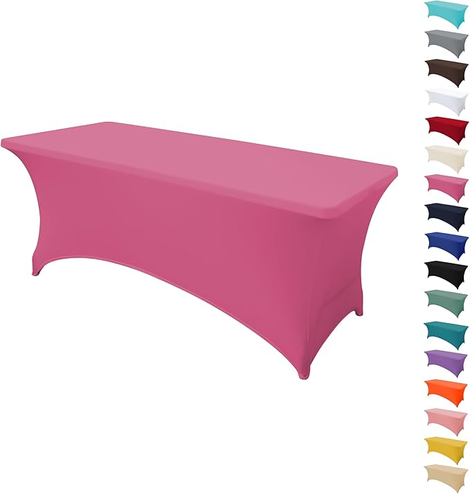 4FT Table Cloth for Rectangular Fitted Events Stretch Purplish Red Table Covers Washable Spandex Tablecloth Protector for Party, Wedding, Cocktail, Banquet, Festival