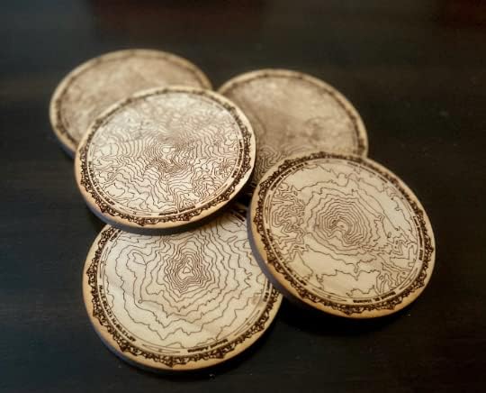 Pacific Northwest Mountains Wooden Coasters | Set of 5 | Topography Coasters Active (Walnut)