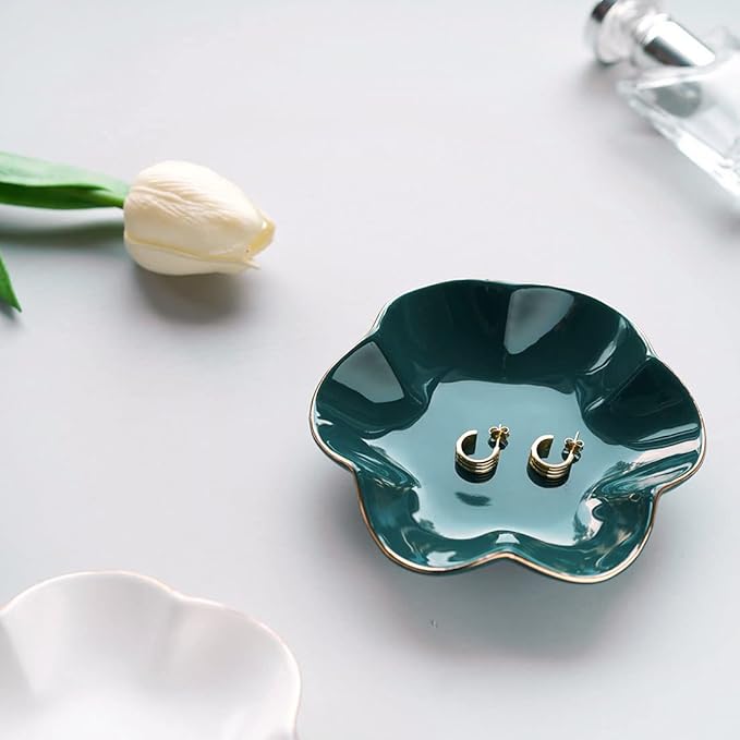 HANKOR 4.7 inch Small Ring Dish, Ceramic Jewelry Holder Tray, Green Catch All Trinket Bowl for Keys Rings Earrings