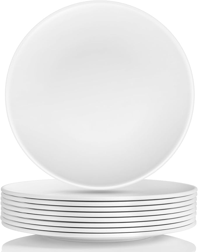 Plates 9inch Melamine Dinner Plates Round White Durable Dishes Set of 8 for Salad Dessert Dinner