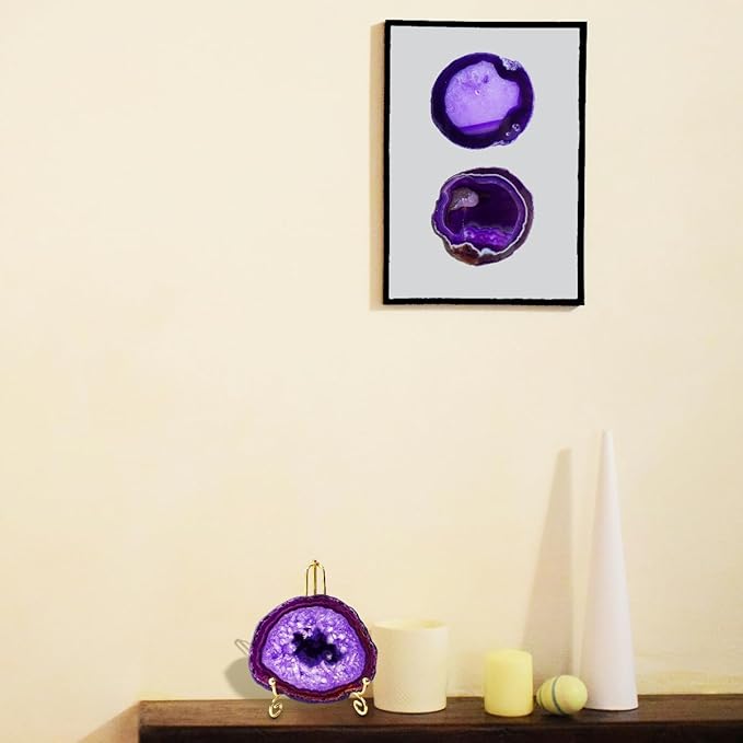 Purple Agate Slices Large Crystal Geode Coasters Set of 4 with Rubber Bumpers - Unique 4-5 Inch Dyed Stone Drink Cup Coasters for Home Decor, Coffee Table, Bar Accessories