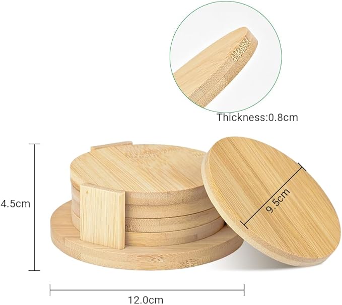 Sublimation Wood Coasters Blanks 4 Pack with Holder Bamboo Round Square Cup Coaster Mats for Sublimation Transfer Heat Press Printing DIY Crafts (Round)