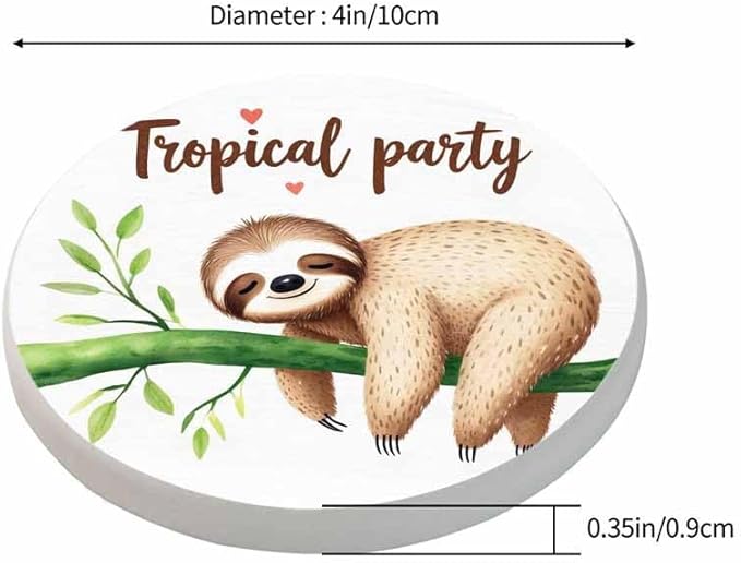 Sleeping Sloth Round Coaster for Home Coffee Table Cute Tropical Animal Smile Sleep Relax Nature Branch Botanical Farmhouse Drink Coasters 100% Diatomite 4''X 4''X 0.35'' Printed Pattern