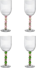 Gusto Buono 10.1oz Stemmed Wine Glass Set of 4 – Pink/White & Green/White Stem Handmade Glasses | Heat-Resistant, Dishwasher & Microwave Safe, Perfect for White & Red Wine, Dining, Parties, & Gifts