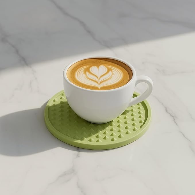 Set of 12 Silicone Coasters, 4'' Drink Coaster with Holder, Round Coasters for Drinks Beer Coffee Home Office Bar Desk Tabletop Protection, Non-Slip Rubber Coaster (Green, 12 Pcs-Plastic Holder)