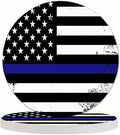 American Flag Coaster Thin Blue Line Support Nation Patriotic Symbol Tabletop Protection for Any Table Type Wood, Granite, Glass, Soapstone, Sandstone, Marble, Stone Tables